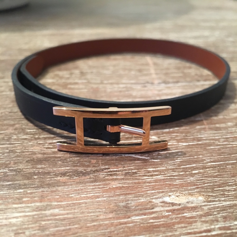 Hermès Black Leather Wrap Bracelet